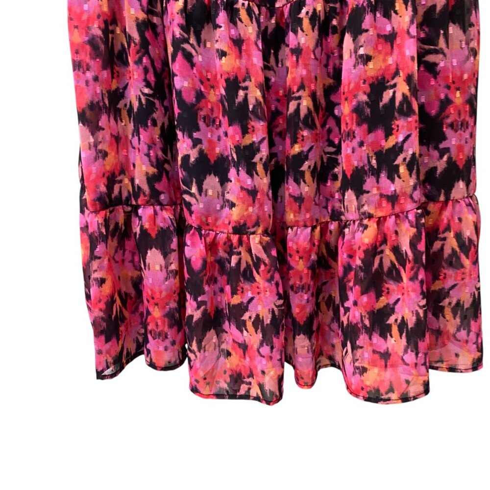 Saint + Sophia Floral Tiered Midi Dress Pink Black Sleeveless Pockets Feminine-6 - Picture 7 of 14